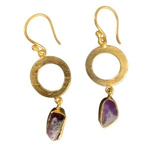 18k gold plated brass with natural raw stone Earrings